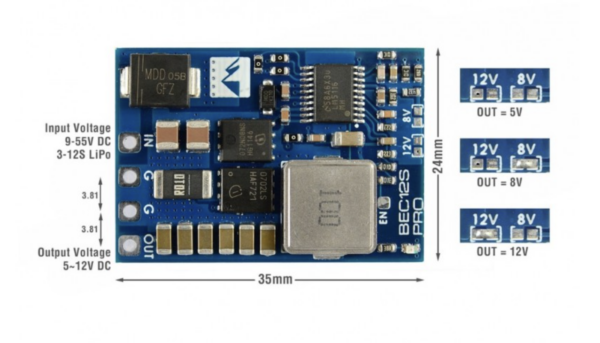 BEC12S PRO 9-55V to 5/8/12V-5A By Matek